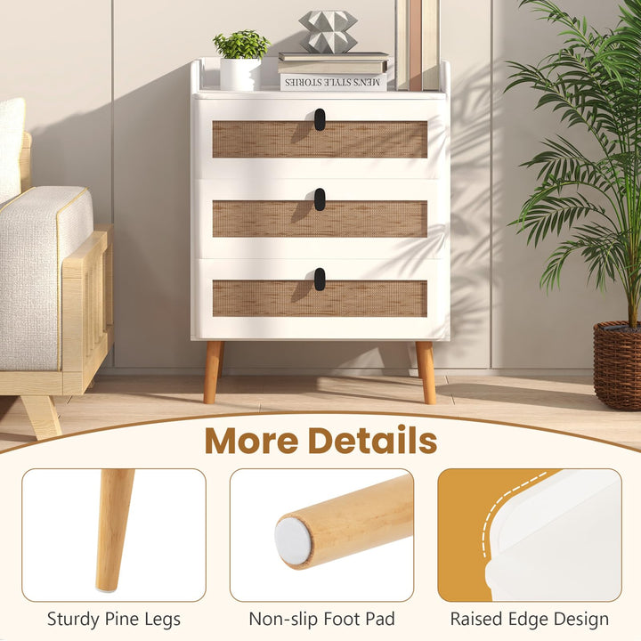 Giantex Rattan Nightstand, Boho 2/3-Drawer Dresser with 4 Solid Wood Legs