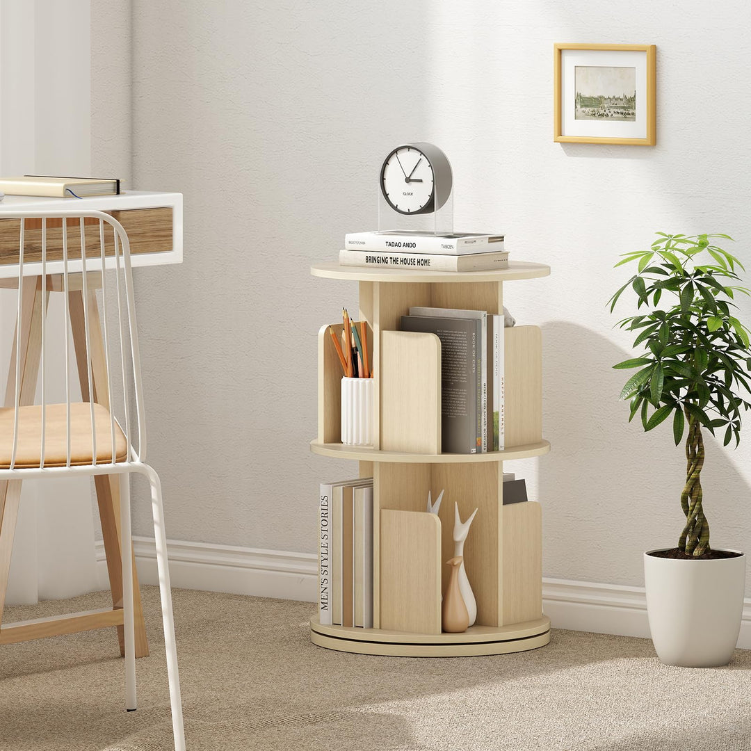 Giantex 2-Tier Rotating Bookshelf 360° Display Rack w/Dividers &amp; Anti-Falling Baffles