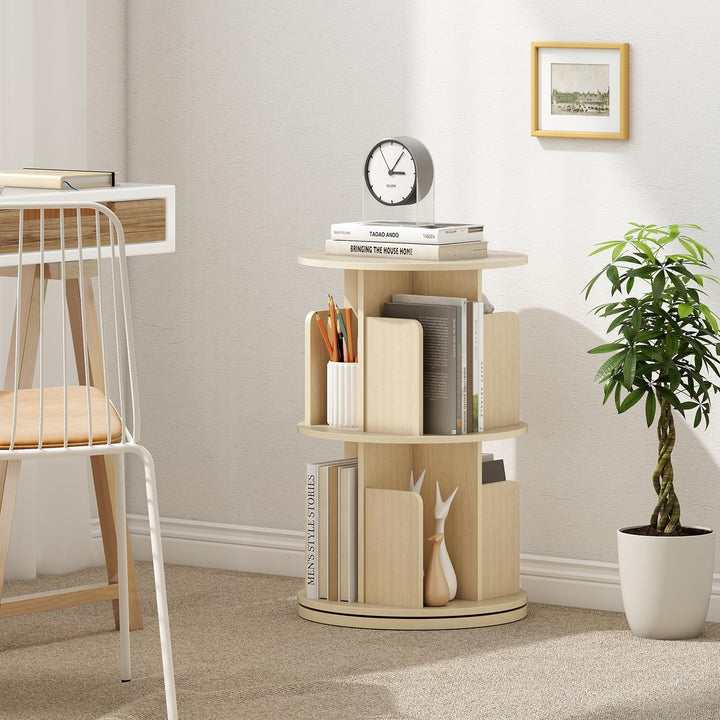 Giantex 2-Tier Rotating Bookshelf 360° Display Rack w/Dividers &amp; Anti-Falling Baffles