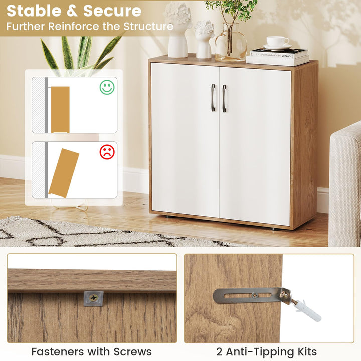 2-Door Kitchen Storage Cabinet with 5-Position Adjustable Shelf &amp; Anti-Tipping Kits