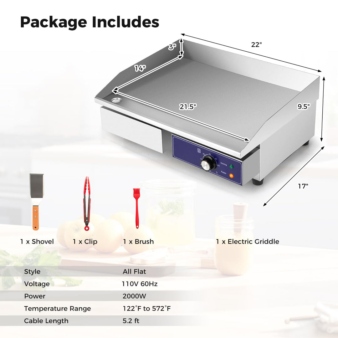 Giantex Commercial Electric Griddle 22" - 110V 2000W Countertop Griddle with Cast Iron Griddle Plate &amp; Stainless Steel Frame