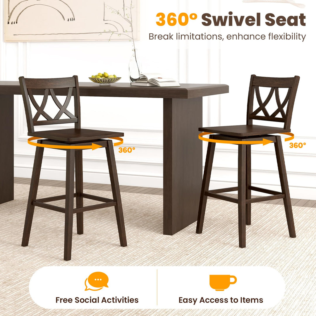 Giantex 29" Bar Stools Set of 2/4, Swivel Wooden Bar Chairs with Rubber Wood Frame, for Kitchen Island, Restaurant &amp; Pub, Dark Grey