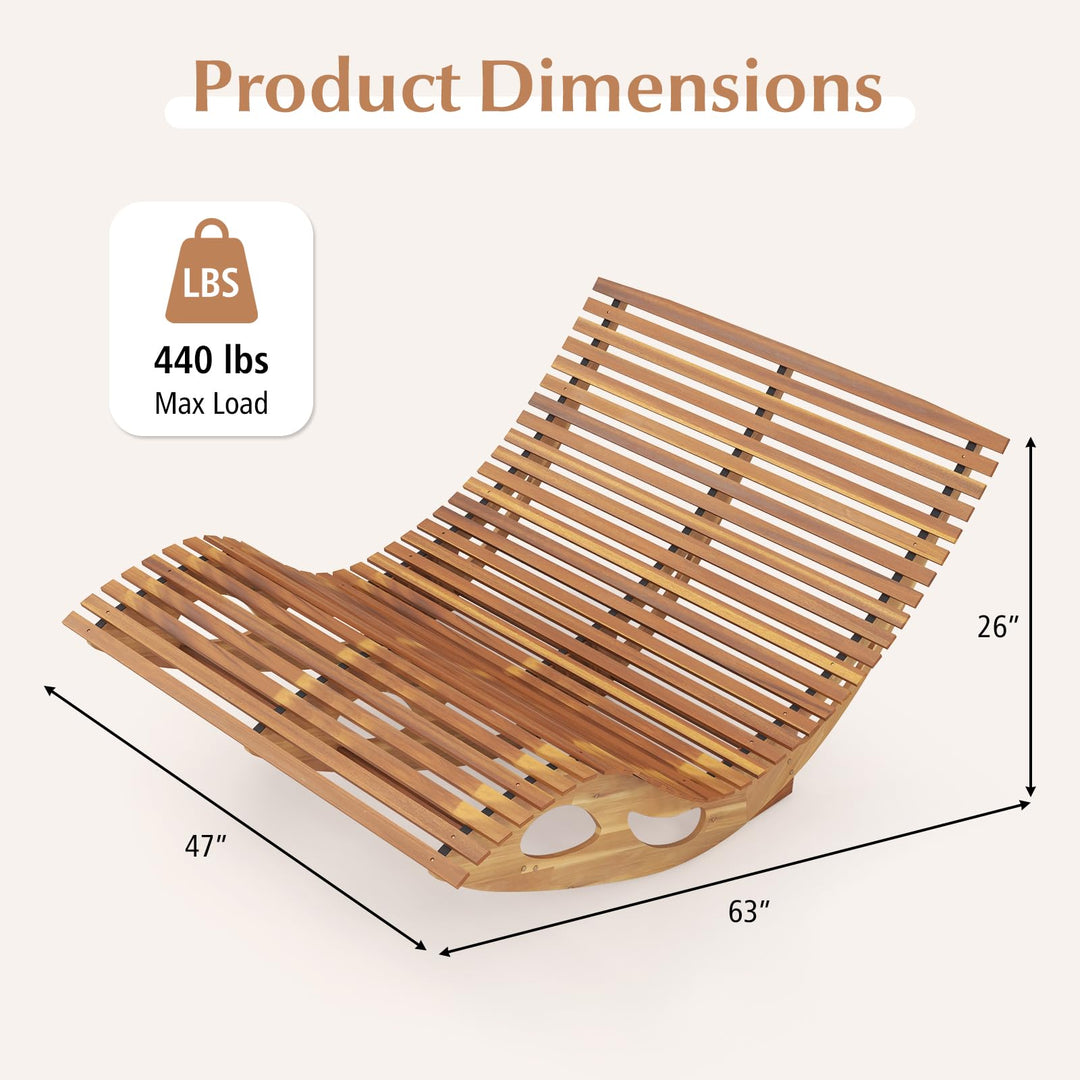 Giantex Extra-Large Dual Outdoor Rocking Chair, Acacia Wood Patio Lounge Chair with Ergonomic Curved &amp; Slatted Seat