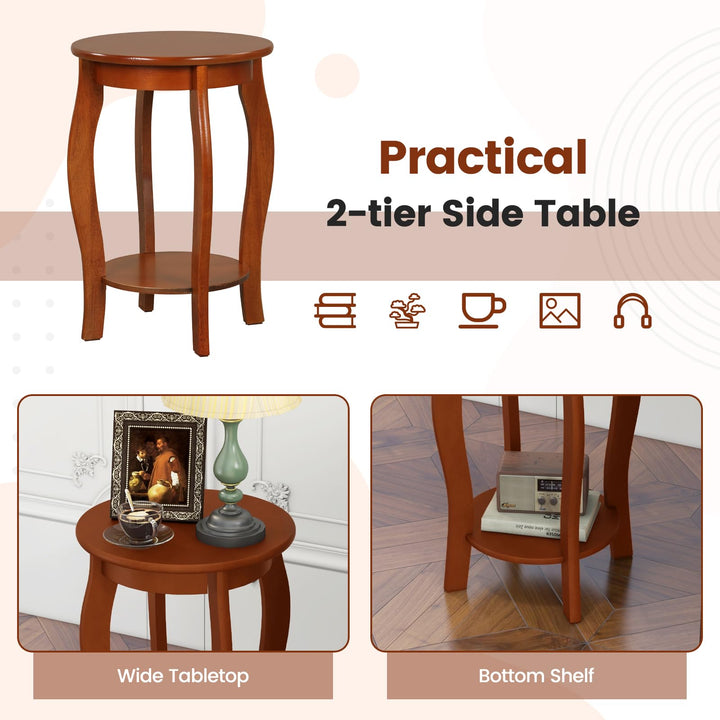 Giantex 2-Tier End Table, Narrow Tiered Telephone Table with Storage Shelf, Solid Wood Legs
