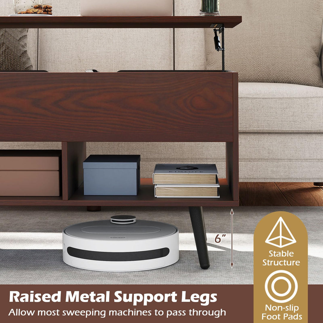 Giantex Lift Top Coffee Table Modern Cocktail Table w/Hidden Compartment &amp; 2 Open Shelves