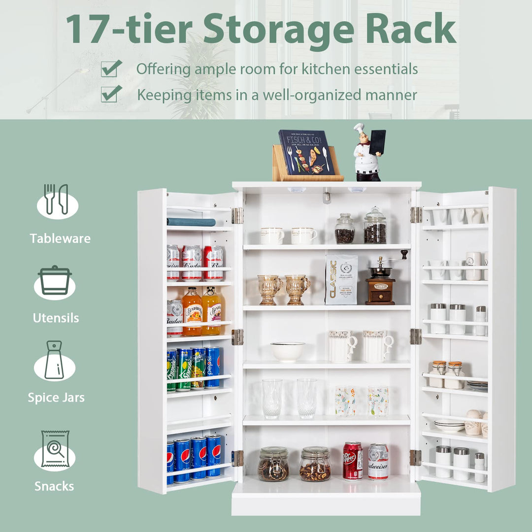 Giantex 41" Kitchen Pantry Cabinet, 2-Door Storage Cabinet with 17 Shelves