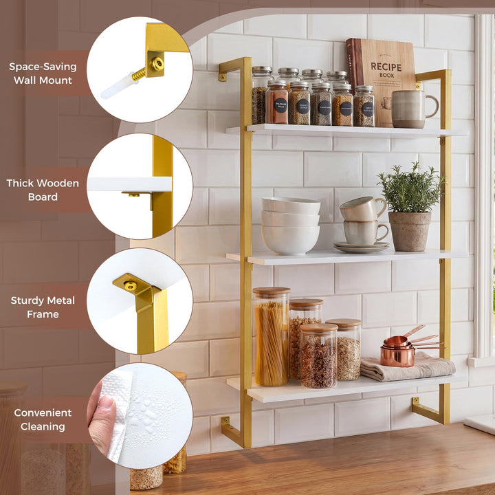 Giantex 3-Tier Modern Floating Wall-Mounted Bookshelf with Metal Frame (1/2)