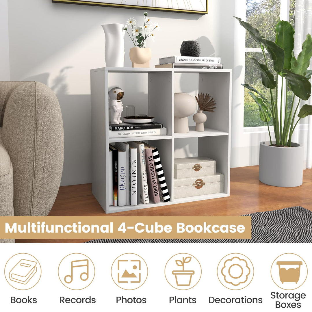 Giantex 4-Cube Bookcase, White Cubby Bookshelf w/Back Guardrail &amp; Anti-Tipping Kits