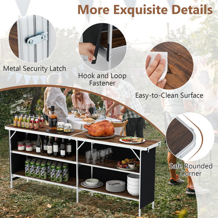 Giantex Extra Long Portable Bar Table with 2 Tier Storage Shelves