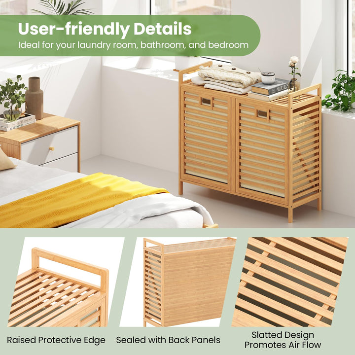 Giantex 20 Gal Bamboo Tilt Out Laundry Hamper with 2 Removable &amp; Foldable Fabric Bins