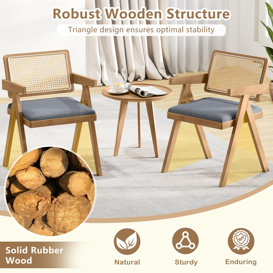 Giantex Rattan Dining Chairs, Leathaire Kitchen Chairs w/Armrests &amp; Padded Cushion