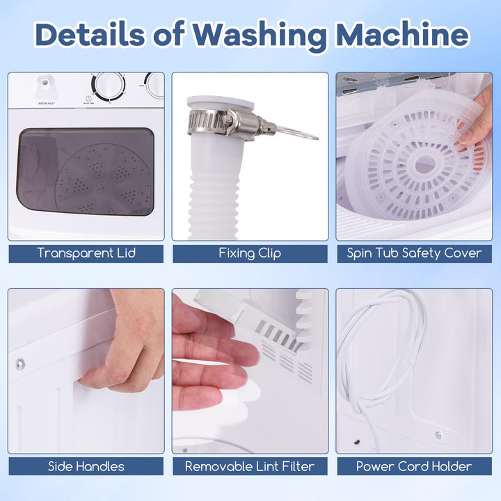 20 lbs Portable Washing Machine with Built-in Gravity Drain-Gray