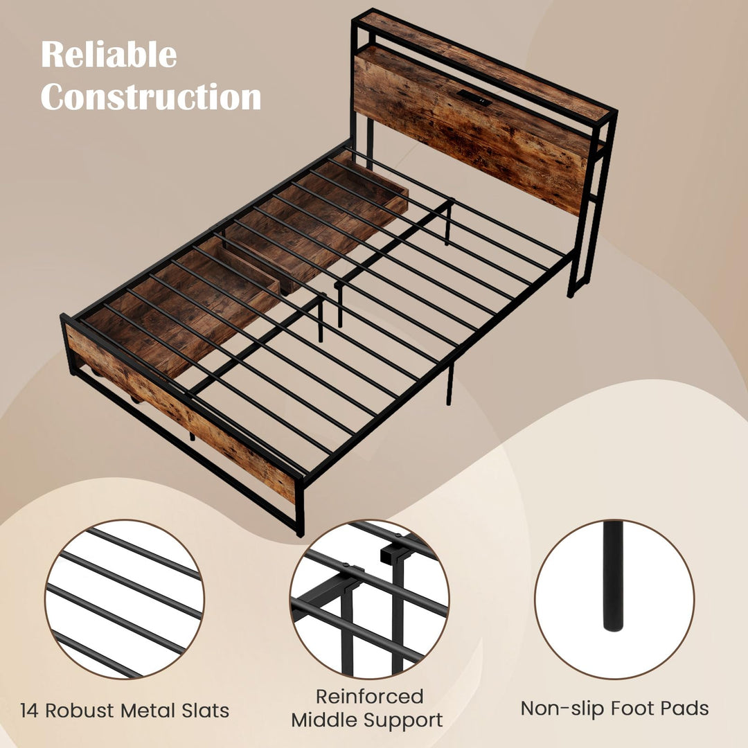 Giantex Queen/Full Size Bed Frame with 2-Tier Storage Headboard
