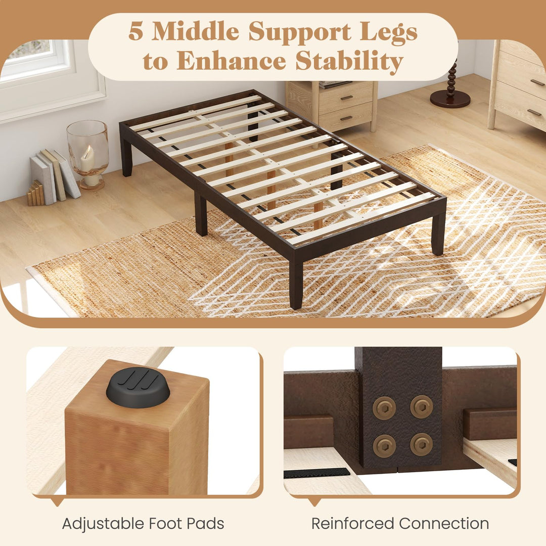 Giantex 14 Inch Twin Wood Platform Bed Frame, Minimalist Twin Bed Frame with Wooden Slats Support &amp; Rubber Wood Legs