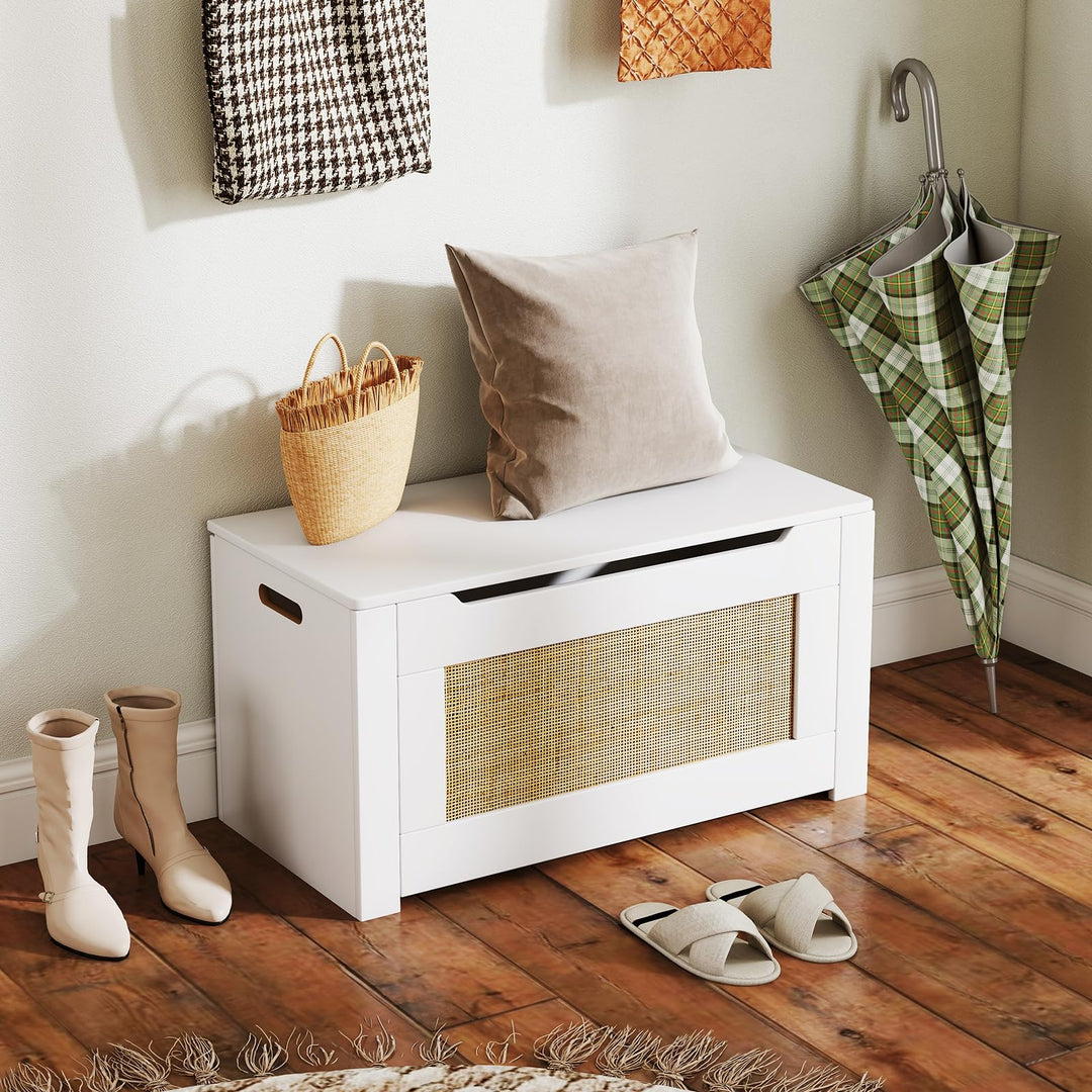 Giantex Rattan Storage Bench with Flip Top Lid &amp; Safety Hinge