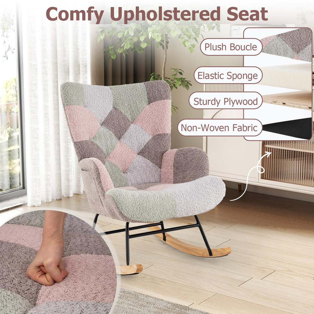 Giantex Rocking Chair Nursery Teddy Upholstered Glider Rocker w/Ergonomic High Backrest