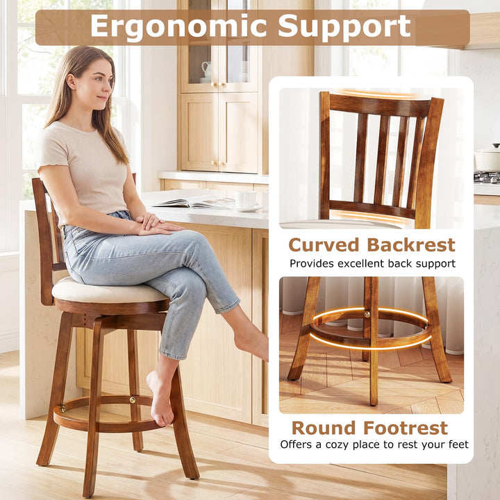 Giantex 25" Counter Height Stools Set of 2/4 with Rubber Wood Legs &amp; Footrest &amp; Upholstered Seat