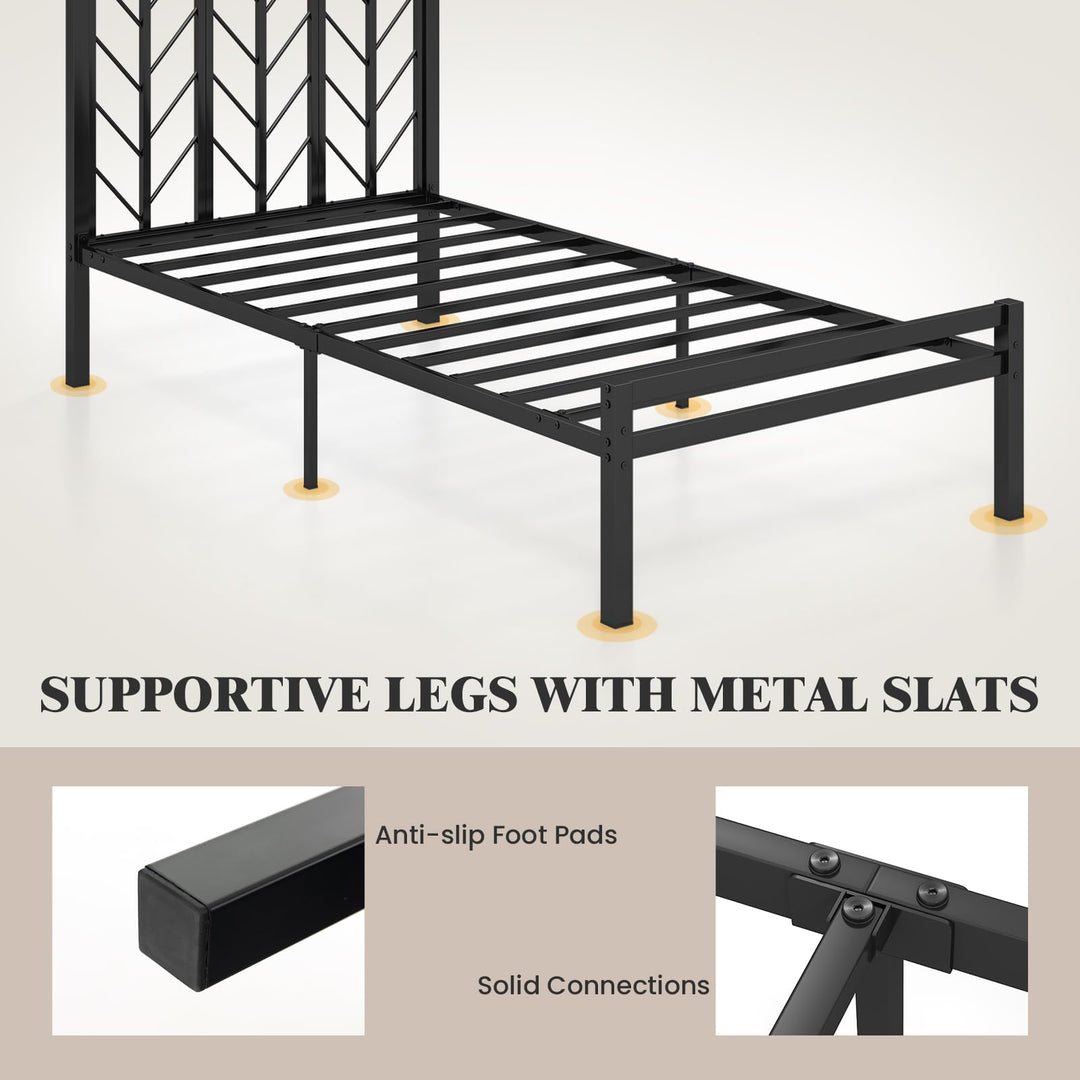 Giantex Queen/Full/Twin Size Bed Frames with Vintage Headboard, Metal Mattress Foundation for Storage