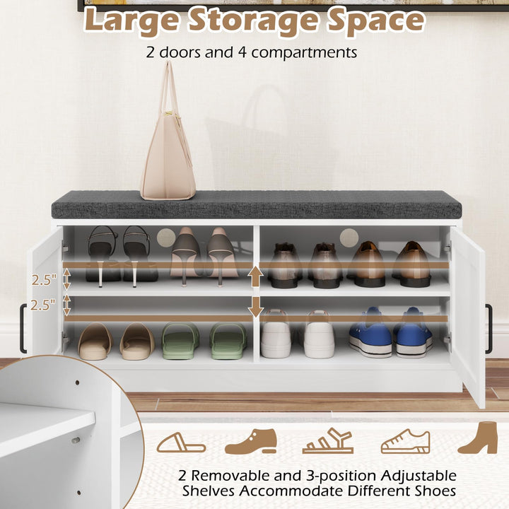 Giantex Shoe Storage Bench with Cushion, 2-Tier Entryway Bench w/2 Barn Doors &amp; 2 Adjustable Shelves