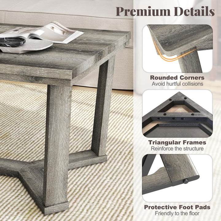 Giantex Farmhouse Wood Coffee Table with Cross-Shaped Base &amp; Rubber Wood Frame