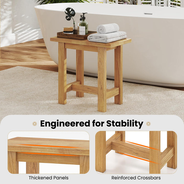 Giantex Teak Shower Bench Stool with Waterproof Spa Bath Seat for Seniors 20&