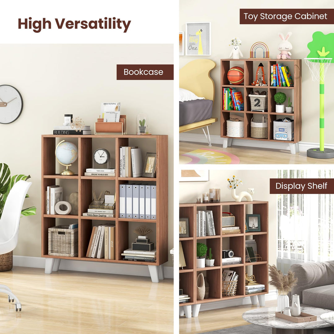 Giantex 9-Cube Open Bookcase, 3-Tier Freestanding Bookshelf with 4 Slanted Legs &amp; 6 Removable Shelves