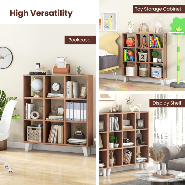 Giantex 9-Cube Open Bookcase, 3-Tier Freestanding Bookshelf with 4 Slanted Legs &amp; 6 Removable Shelves