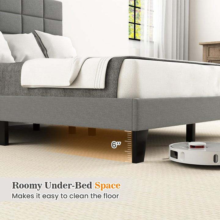 Giantex Full Size Platform Bed, Linen Fabric Upholstered Bed Frame with Adjustable Headboard &amp; Wooden Slat Support