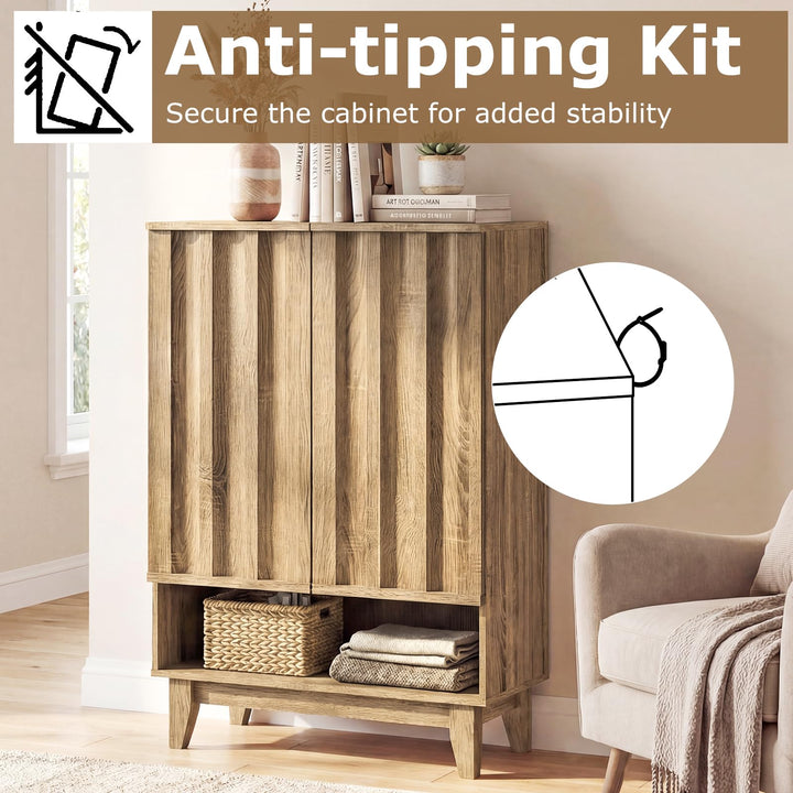 Giantex Wooden Shoe Cabinet with 2 Fluted Doors