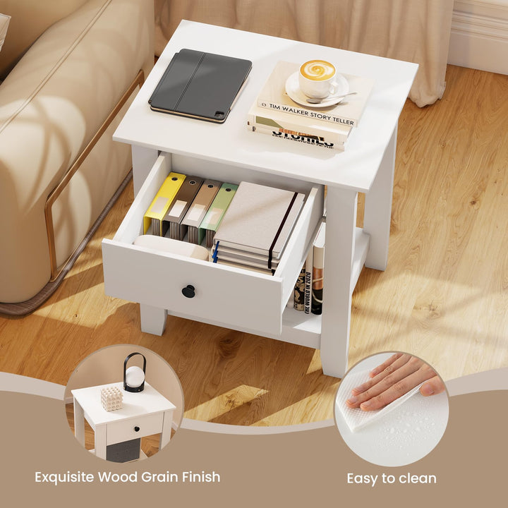 Giantex Nightstand with Drawer 2-Tier Modern Bedside Table with Open Shelf and Storage