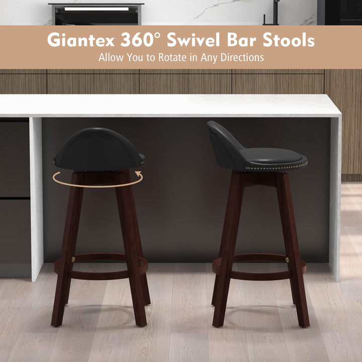 Giantex Swivel Bar Stools, 34.5 in Counter Height Stools with PVC Leather Cover, Rubber Wood Legs