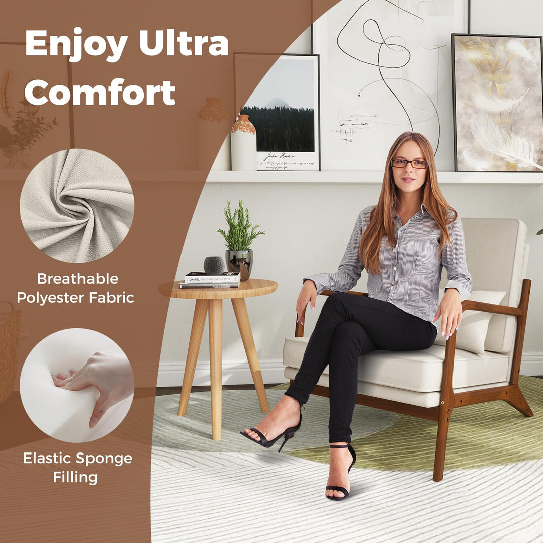 Giantex Mid Century Modern Accent Chair, Upholstered Armchair with Pillow, Rubber Wood Armrests &amp; Legs