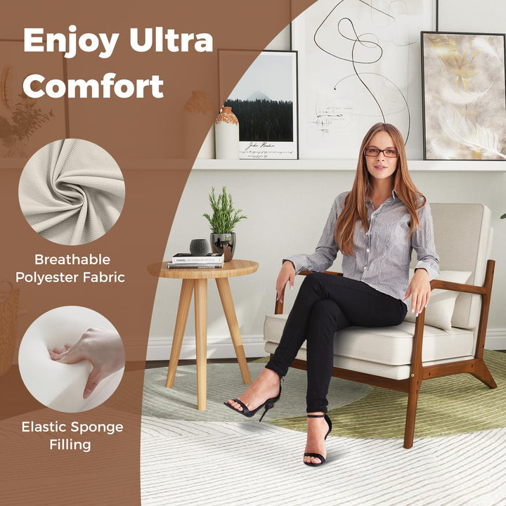 Giantex Mid Century Modern Accent Chair, Upholstered Armchair with Pillow, Rubber Wood Armrests &amp; Legs