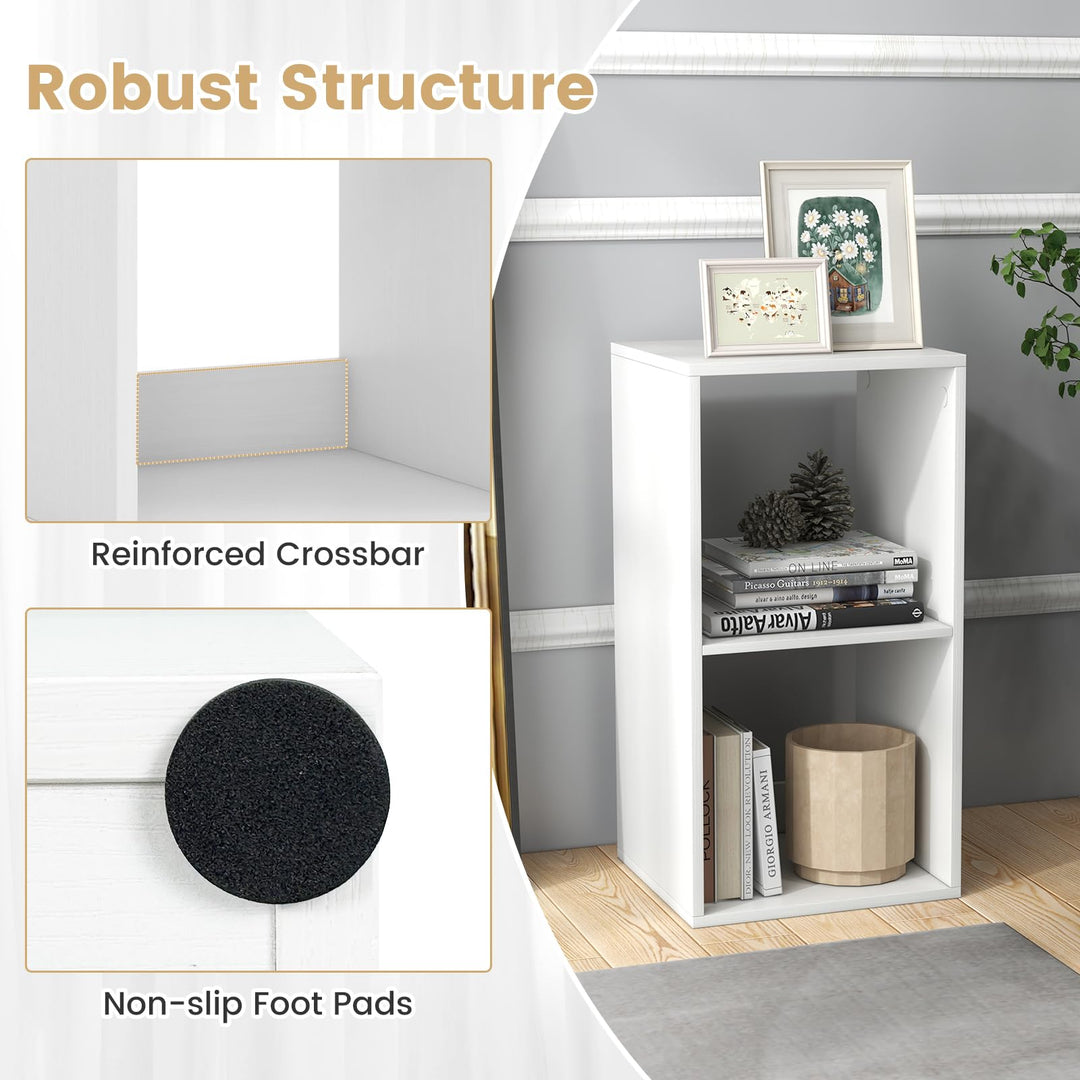 Giantex 2-Cube Bookcase, White Cubby Bookshelf w/Back Guardrail &amp; Anti-Tipping Kits