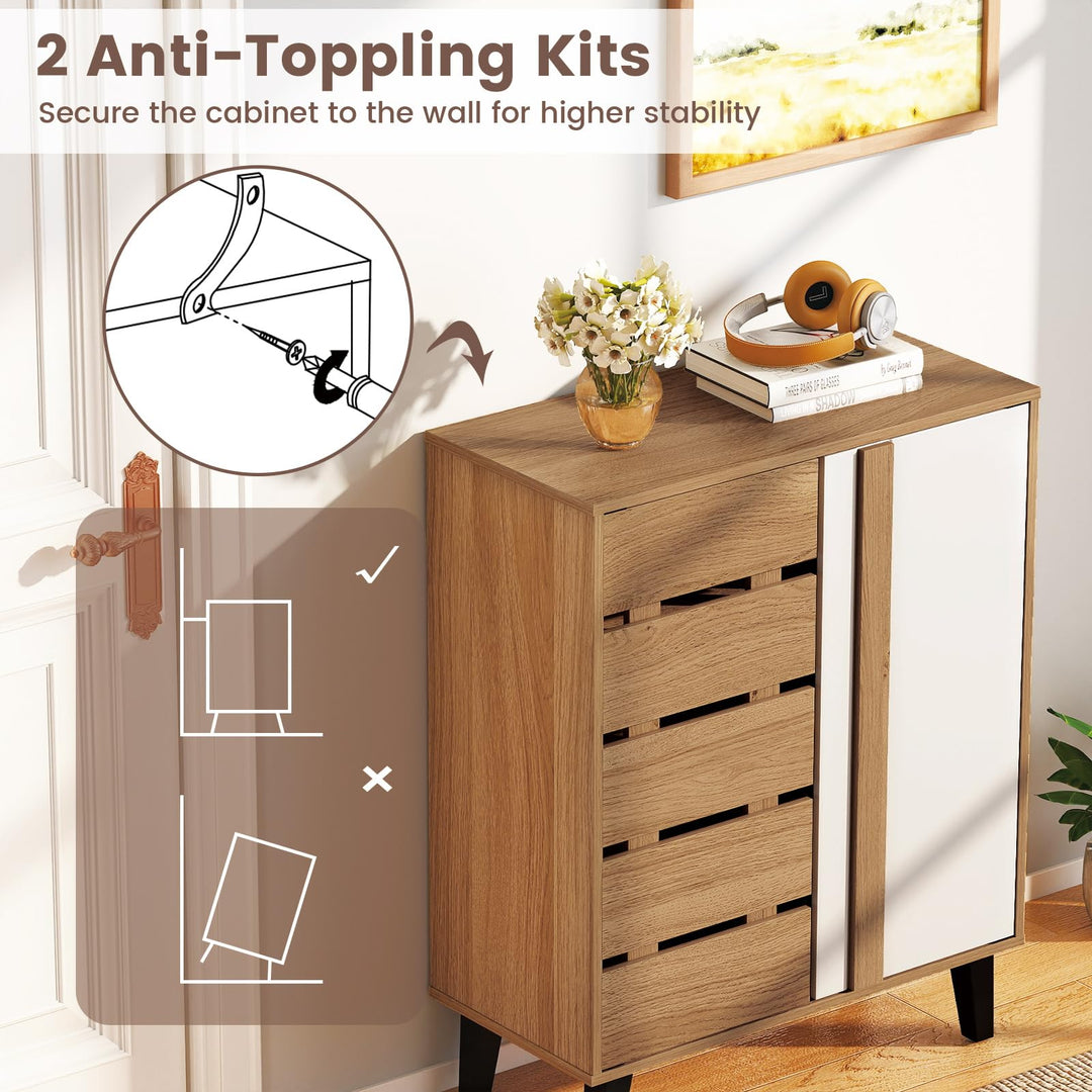 Giantex 4-Tier Farmhouse Shoe Organizer with Louvered Door