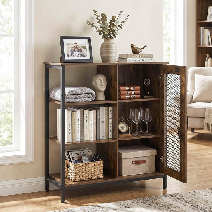 Giantex Industrial Side Cabinet with Metal Mesh Door and 3 Open Shelves