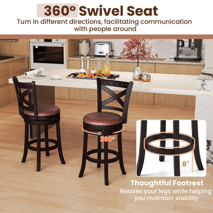 Giantex 26" Swivel Bar Stools with Backs &amp; Upholstered Faux Leather Seat