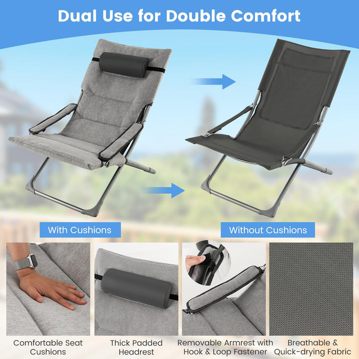 Giantex 5-Piece Patio Bistro Set, Folding Lounge Chairs with Footrest Stool &amp; Side Table, Removable Cushion