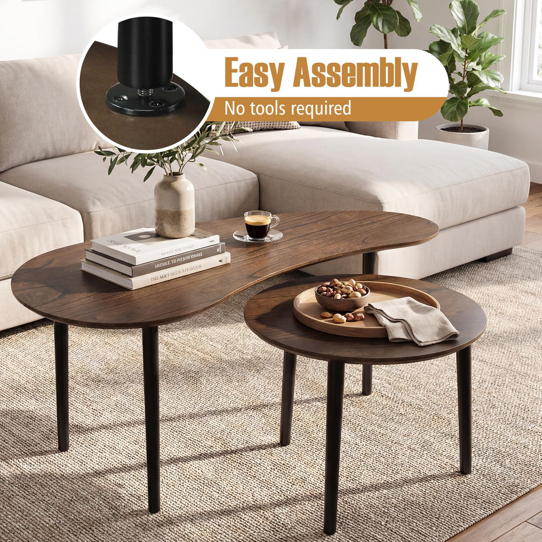 Giantex Nesting Tables Set of 2 | Mid Century Modern Coffee Tables with Solid Wood Support Legs