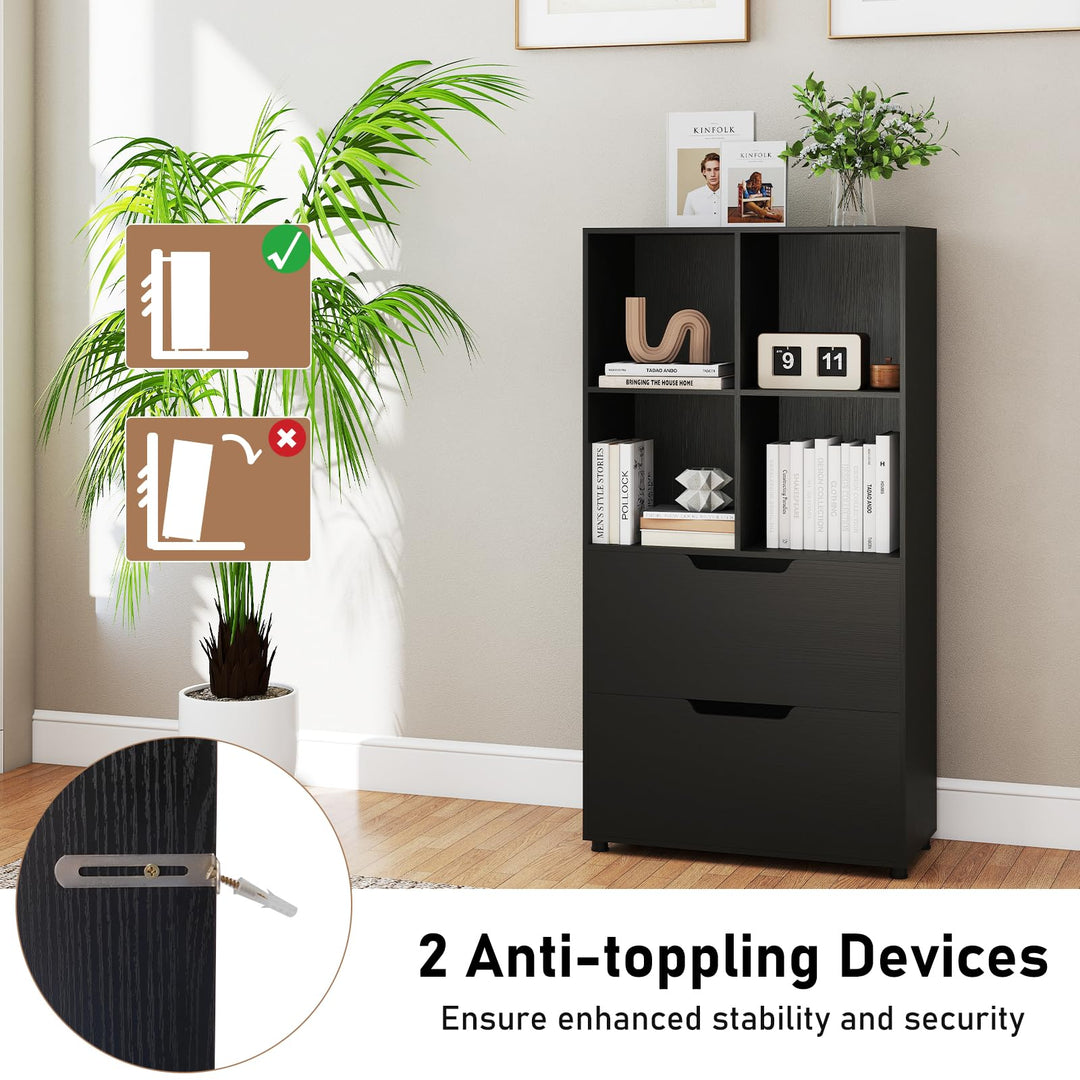 Giantex Bookshelf with 4 Cubes &amp; 2 Drawers 51” Tall Floor Bookcase with Anti-tip Kits