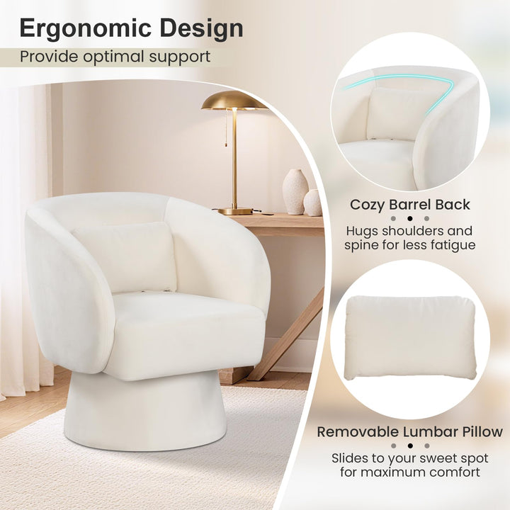 Giantex Swivel Accent Chair Upholstered Barrel Chair with Curved Back &amp; Removable Lumbar Pillow