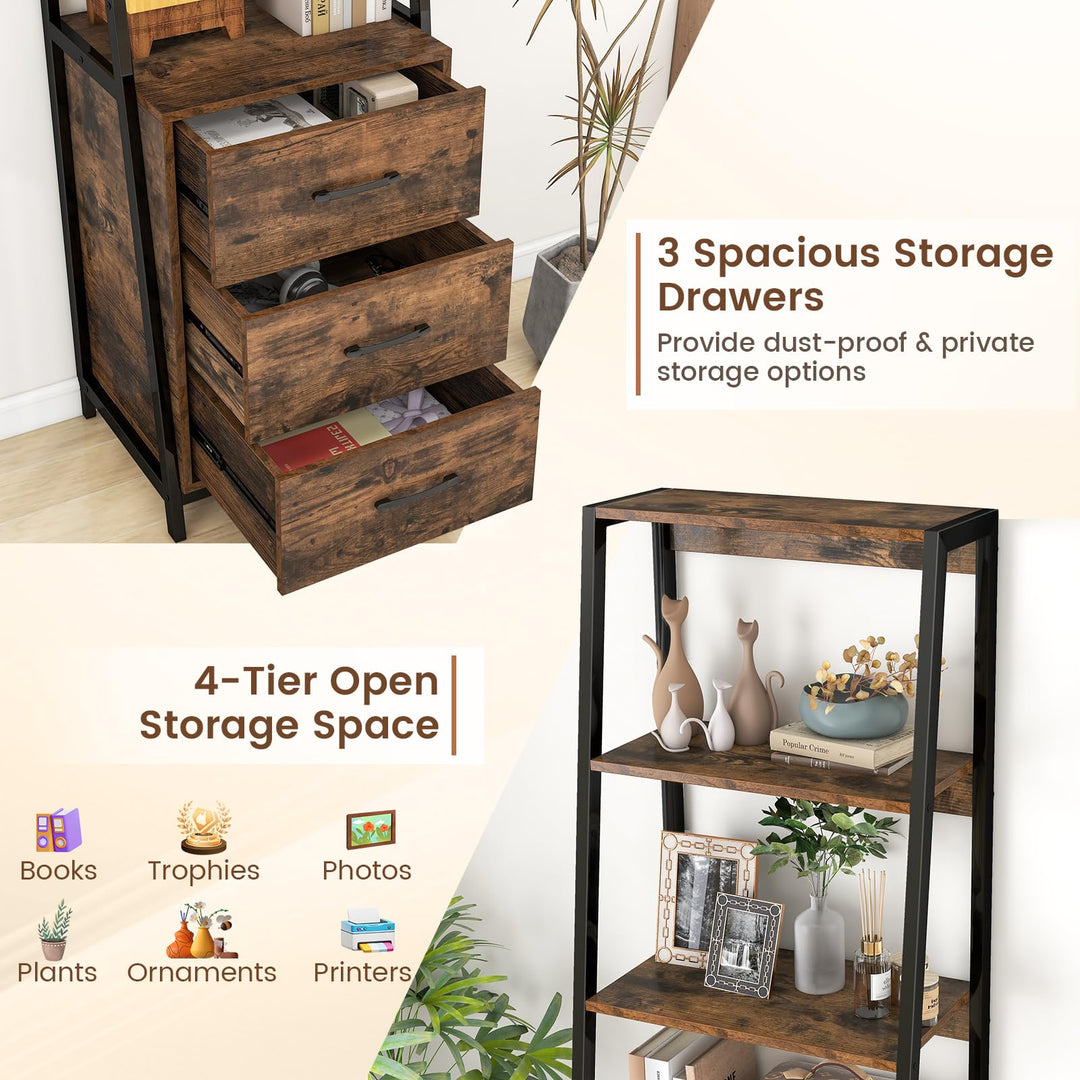 Giantex Ladder Bookshelf with Drawers 69" Tall Wooden Bookcase