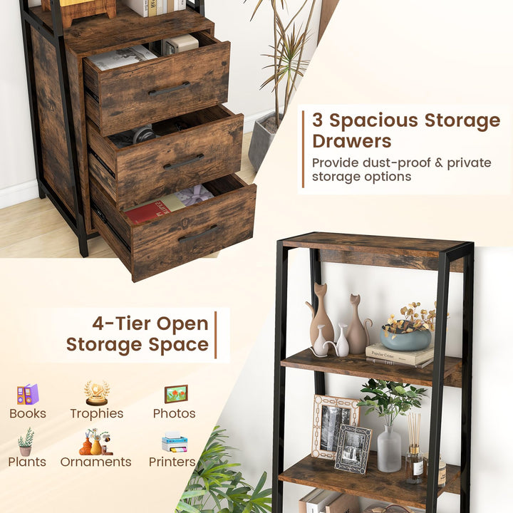 Giantex Ladder Bookshelf with Drawers 69" Tall Wooden Bookcase
