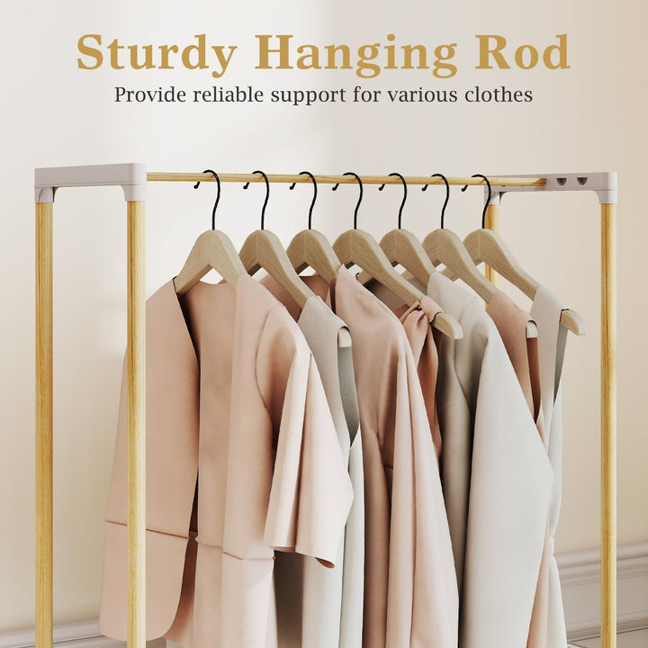 Giantex Pine Wood Clothes Rack with 2-Tier Open Storage Shelf for Hanging Clothes