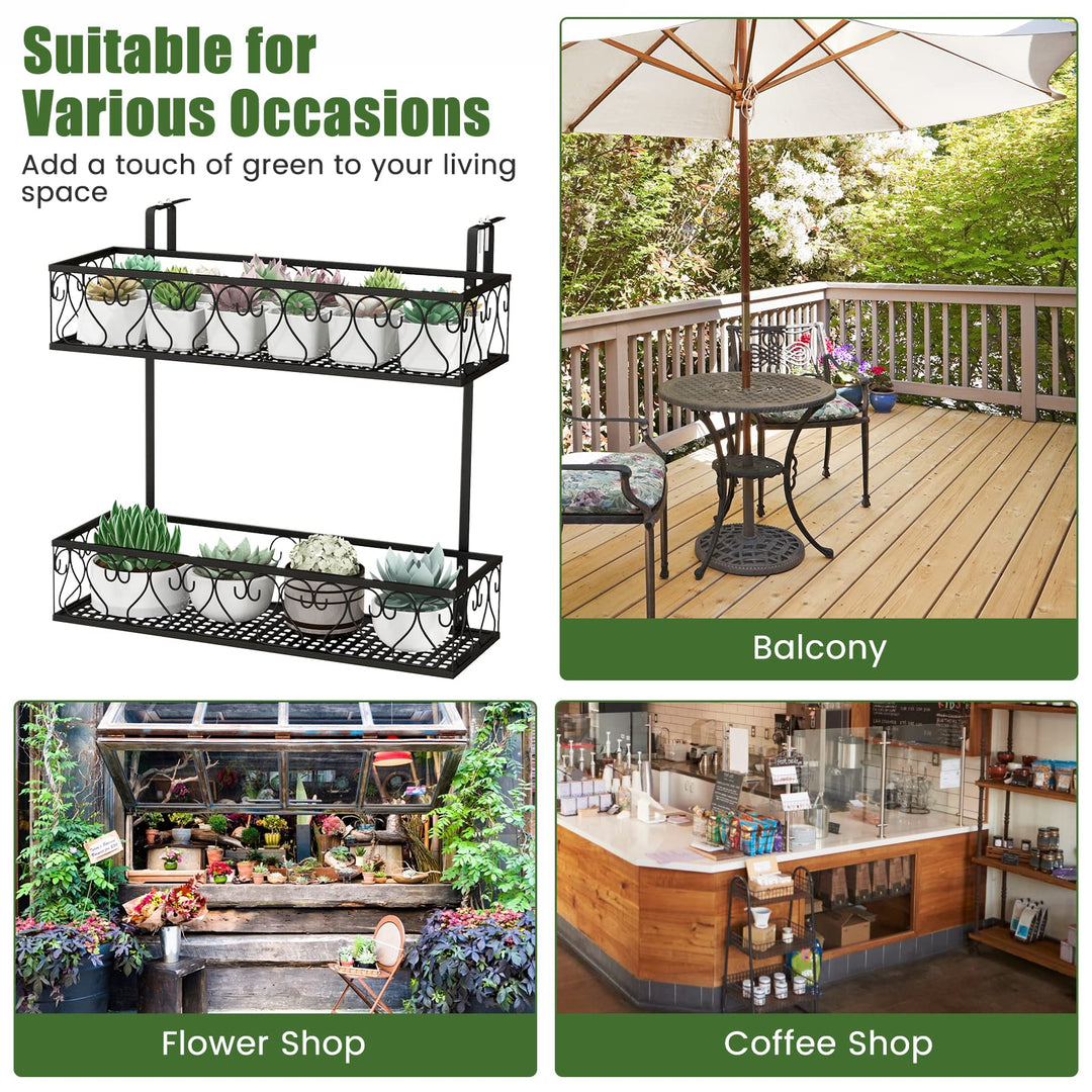 Giantex Balcoy Flower Pot Stand Rack w/ Adjustable Hooks &amp; 2 Planter Baskets