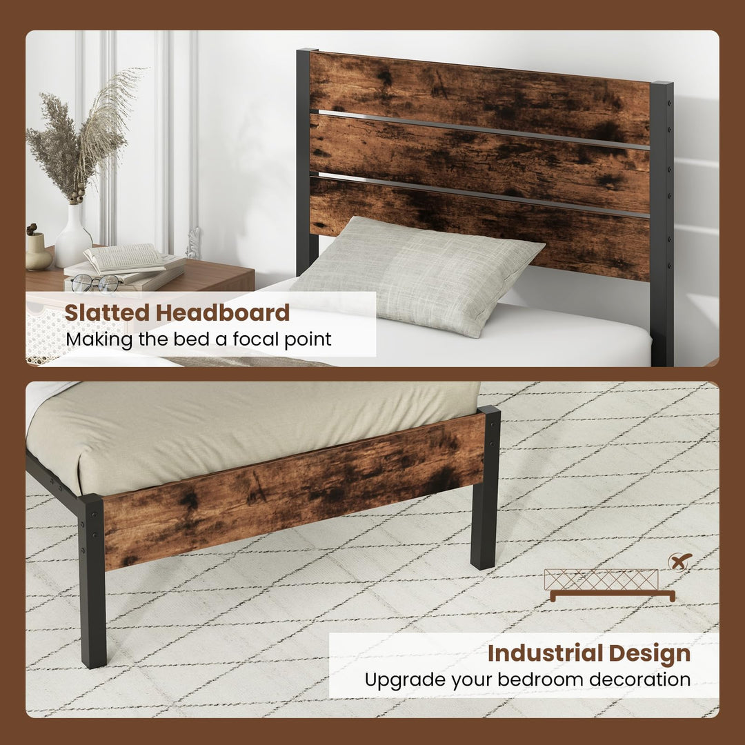 Giantex King/Queen/Full/Twin Size Metal Platform Bed Frame, Industrial Bed Frames with Wood Headboard