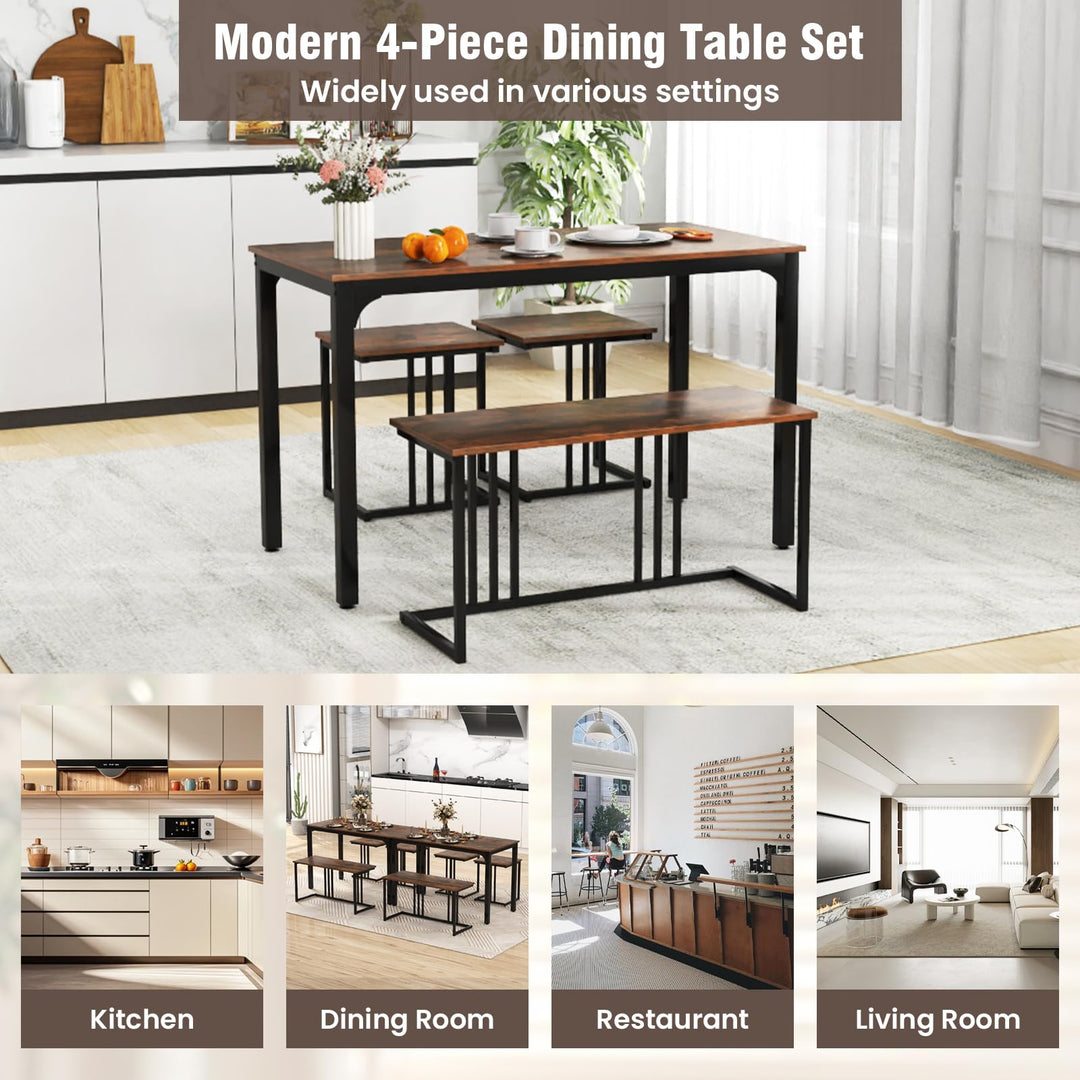 Giantex Dining Table Set for 4 Industrial Kitchen Table 2 Chairs Stool &amp; Bench