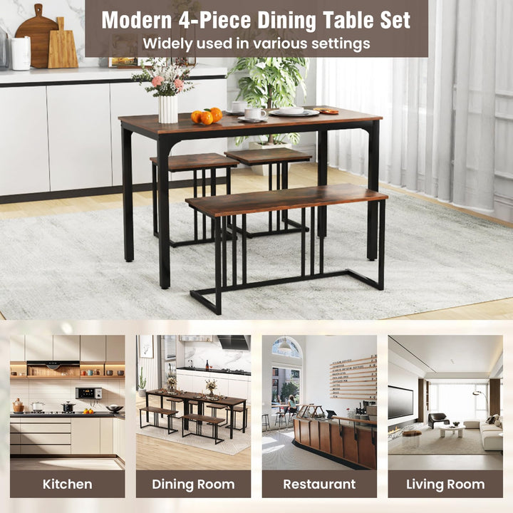 Giantex Dining Table Set for 4 Industrial Kitchen Table 2 Chairs Stool &amp; Bench