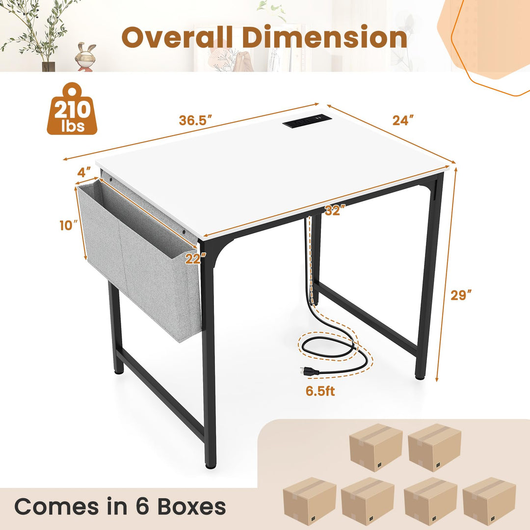 Giantex Conference Table with Charging Station, 2/4/6 PCS 32" x 24" Rectangular Meeting Room Desk with Storage Bag &amp; Hook