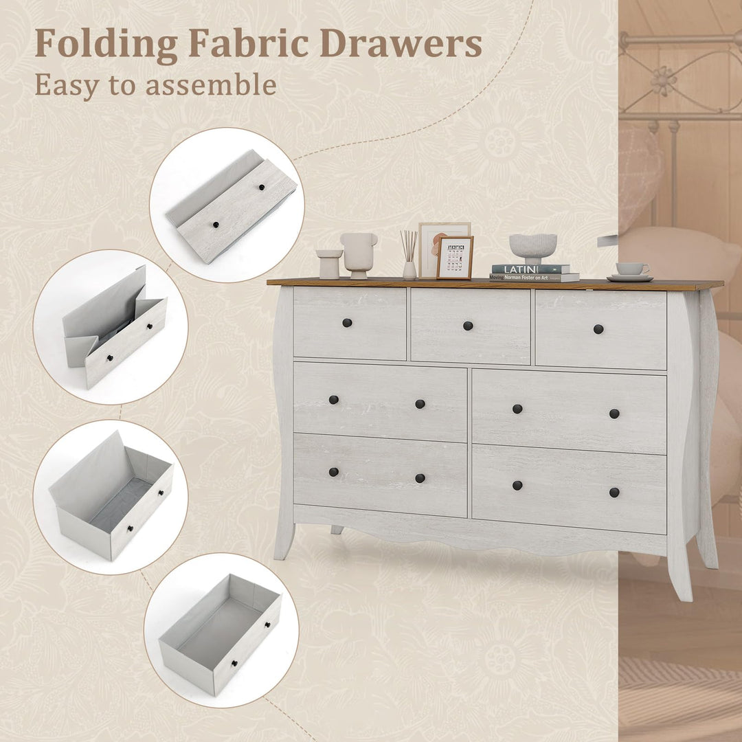 Giantex Storage Cabinet with Foldable &amp; Detachable Fabric Drawers, Anti-Tipping Kit, 47” x 15” x 30.5” Farmhouse Floor Cabinet
